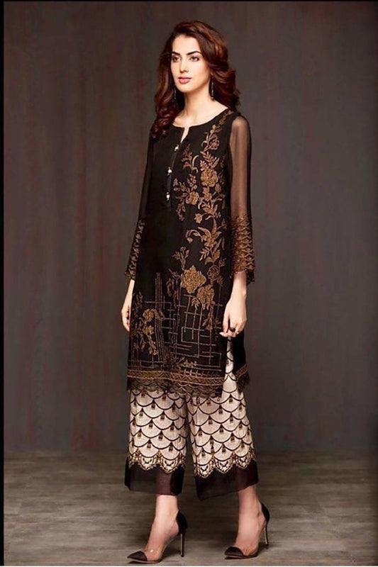 2pcs Baroque Gold Floral Heavy Embroidered Suit