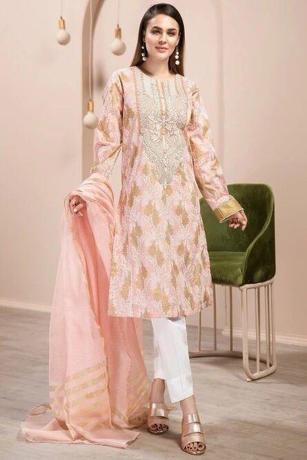 3pcs Limelight Gold Print Embroidered Suit